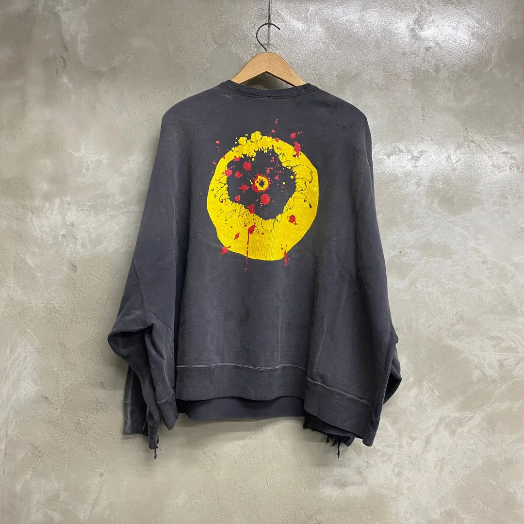 SAINT Mxxxxxx x CACTUS PLANT FLEA MARKET SMILE SWEATER SHIRT CPFM co-branded sweatshirt with smiley face, washed black S-XL, ready-to-wear Assute dyeing, heavy fermentation washing, multi-position spray fading, ultra-complex manual polishing/destruction treatment/special shearing treatment, special striped cuffs/multi-position shearing/pure handmade graffiti and dirty The only correct co-branded main wheat label/wash water label/little angel anti-counterfeiting label in the entire network